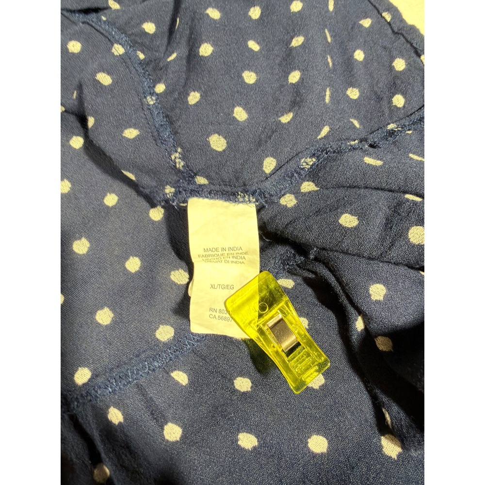 Lucky Brand Navy Blue Polka Dot Tiered Peasant Top Long Sleeve XL Boho Blouse - Picture 8 of 8